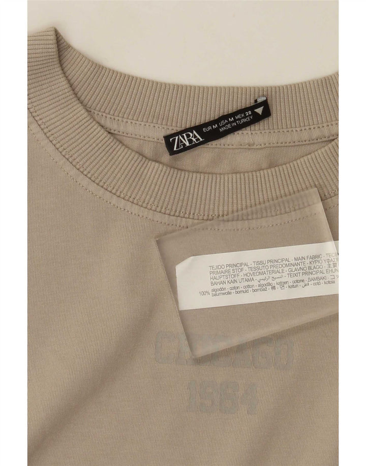Damski top oversize Zara z długim rękawem, średnio beżowy, bawełniany