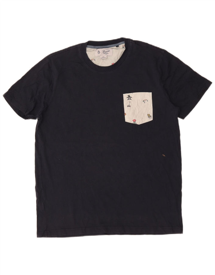 T-shirt męski Penguin, duży, bawełniany, granatowy