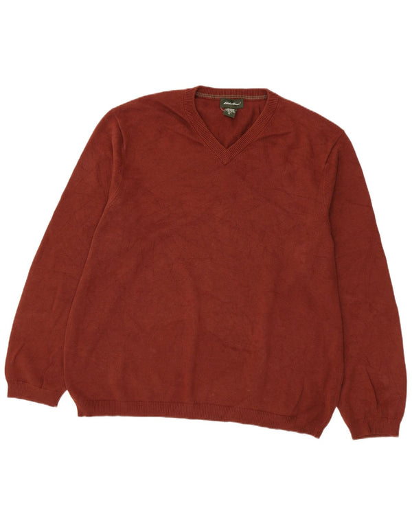 Eddie Bauer Mens Tall V-Neck Jumper Sweater XL Brown Cotton