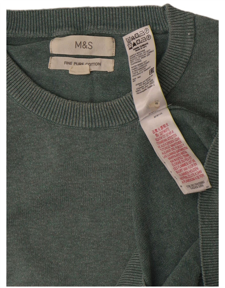 Marks & Spencer Męski sweter z okrągłym dekoltem, duży, zielony, bawełniany
