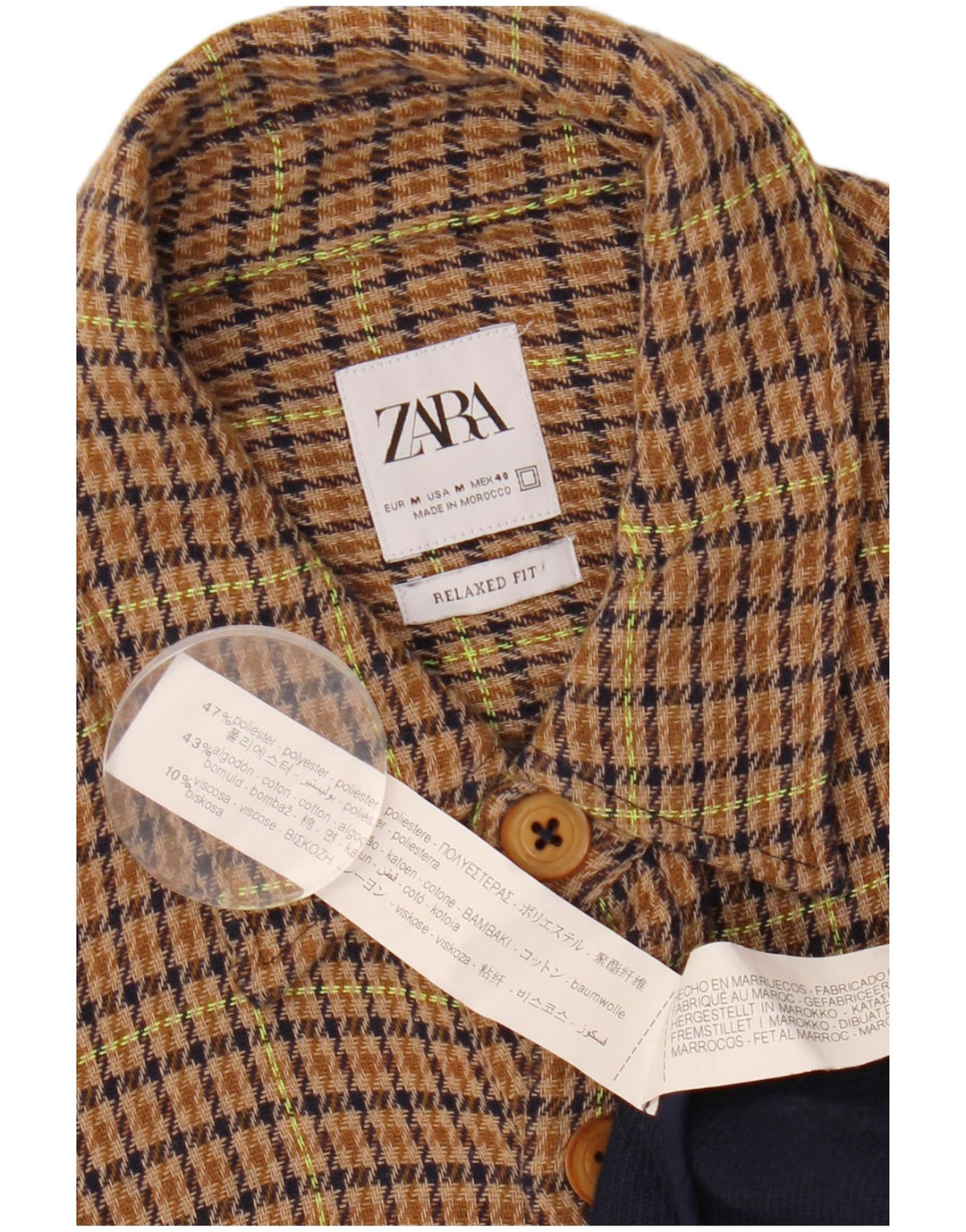 Męska koszula wierzchnia ZARA o swobodnym kroju, flanelowa, średnio brązowa pepitka