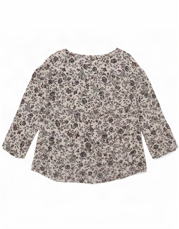 Damska bluzka z rękawem 3/4 Fat Face Top UK 10, mała, biała, w kwiaty, bawełniana