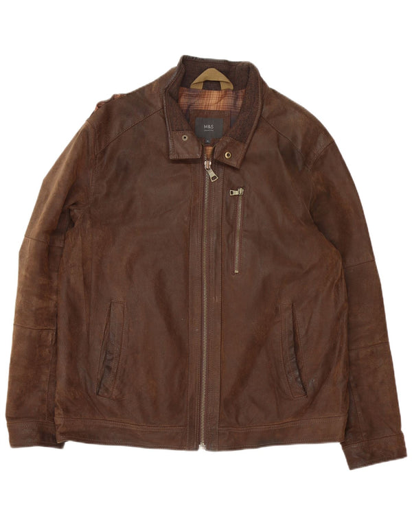 Marks & Spencer Mens Leather Jacket UK 42 XL Brown Leather