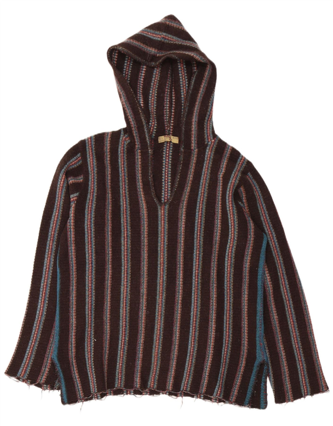 Męski sweter z kapturem Zara, duży, brązowy, wełniany w paski