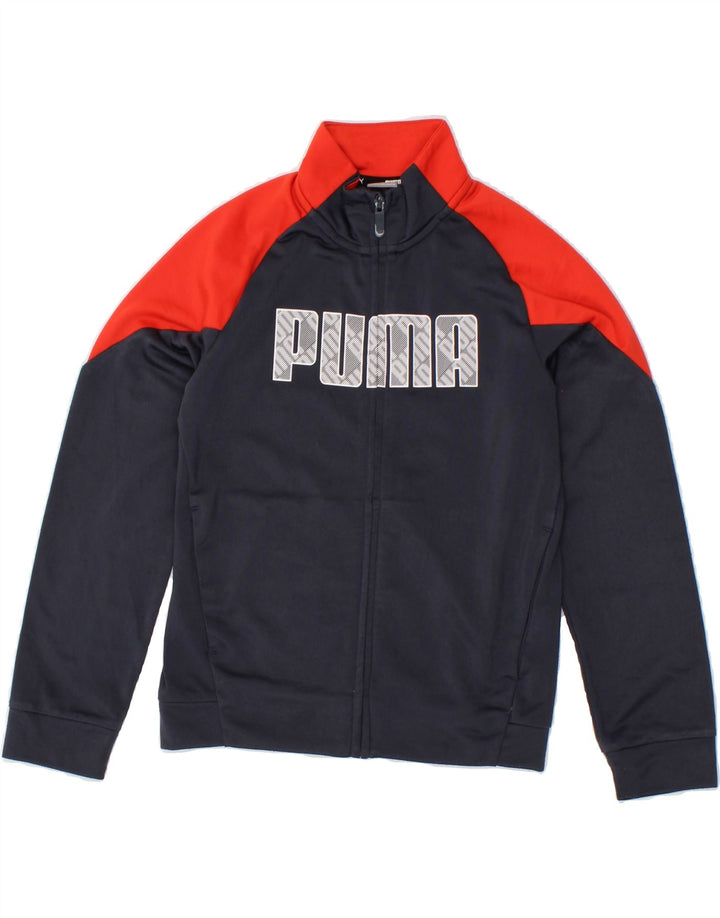 PUMA Boys Graphic Tracksuit Top Jacket 9-10 Years Navy Blue Colourblock Vintage Puma and Second-Hand Puma from Messina Hembry 