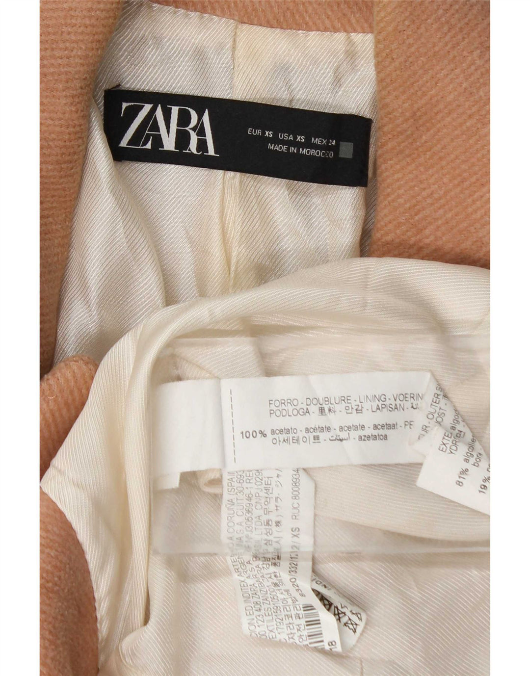 Damski płaszcz oversize z podwójnymi piersiami Zara UK 6 XS Różowa bawełna