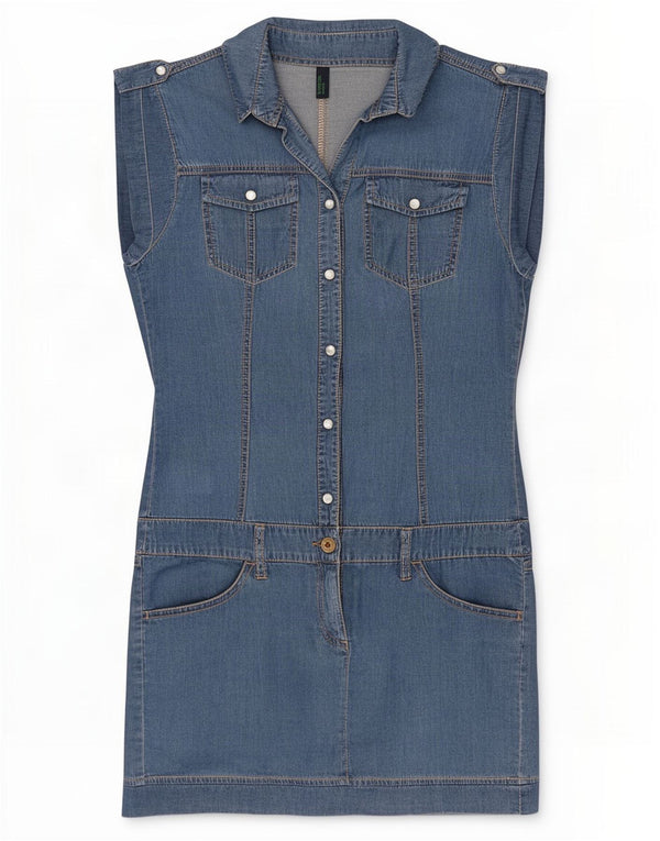 Damska sukienka jeansowa Benetton UK 6 XS, niebieska, bawełniana