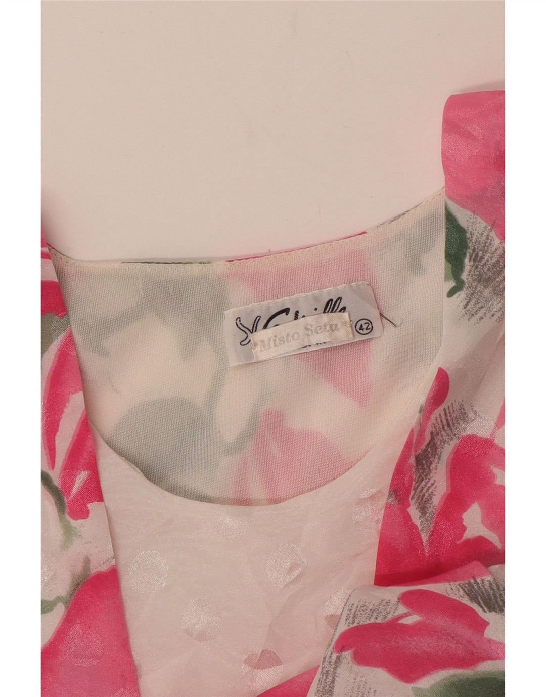 Damska bluzka VINTAGE IT 42 Średni różowy jedwab w kwiaty