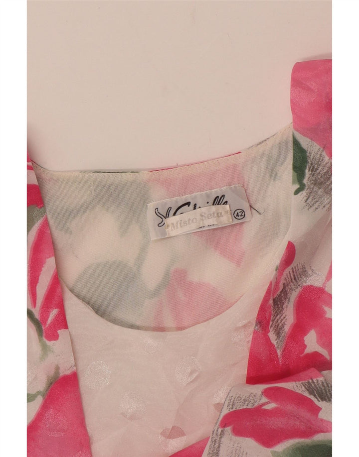 Damska bluzka VINTAGE IT 42 Średni różowy jedwab w kwiaty
