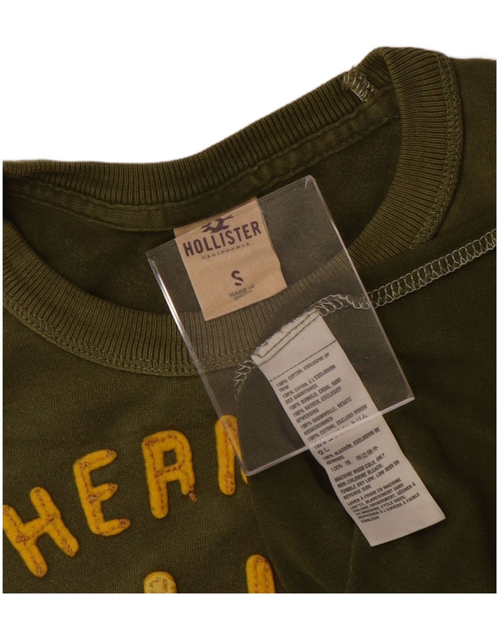 Męski T-shirt z grafiką Hollister, mały, bawełniany khaki