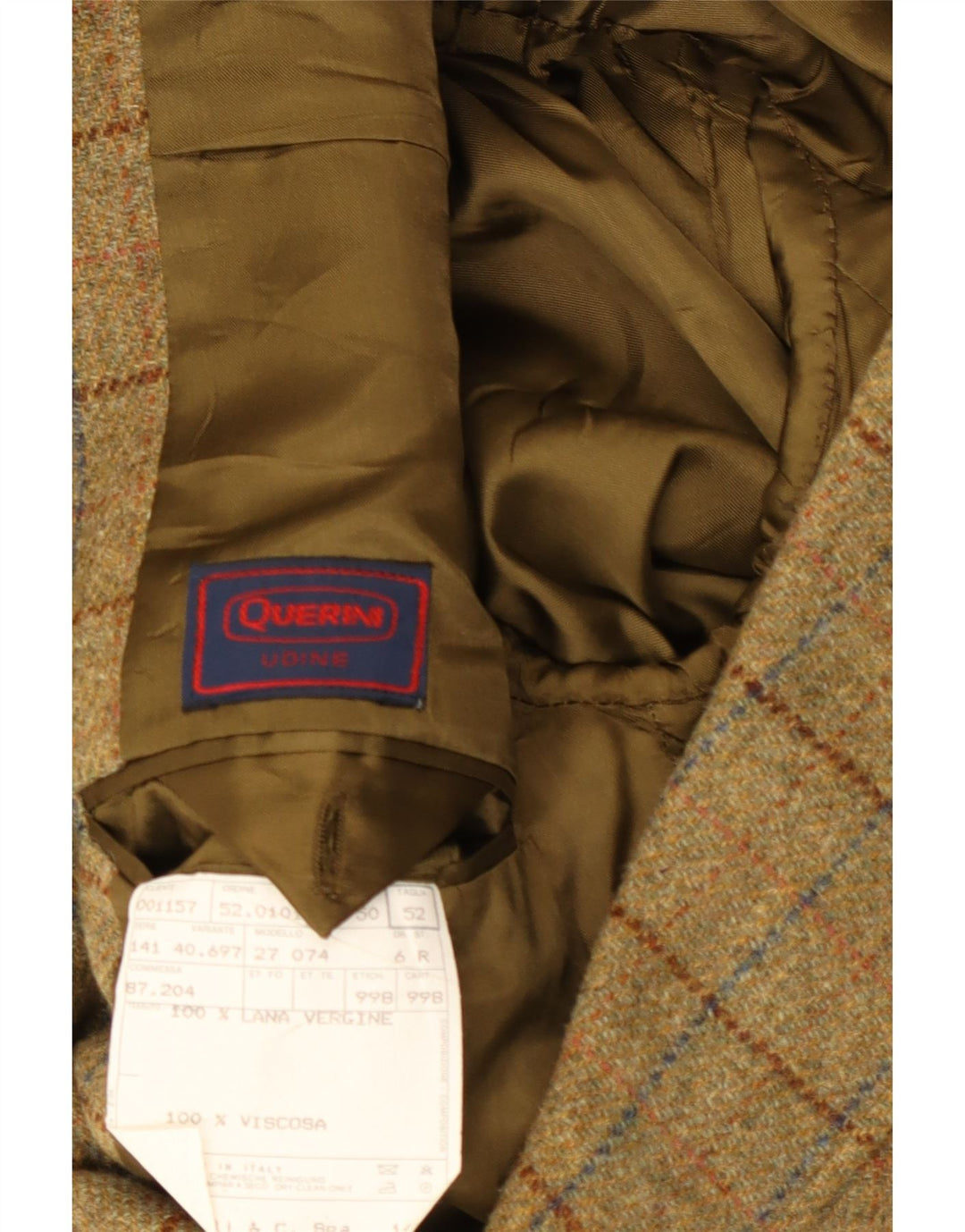 Męska marynarka zapinana na 3 guziki VINTAGE IT 52 XL Khaki, wełniana kratka