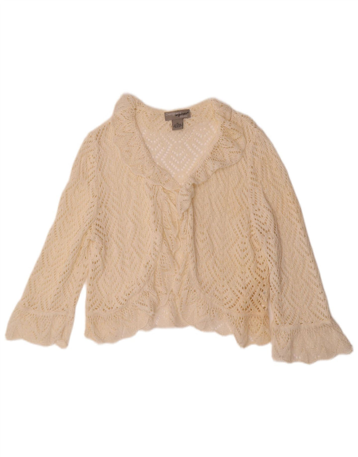 Damski sweter VINTAGE z krótkim rękawem i 3/4 szydełkowym kardiganem UK 18 XL w kolorze złamanej bieli