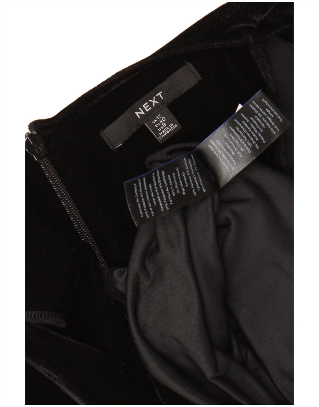 NEXT Damska welurowa obcisła sukienka z długim rękawem UK 12, średni czarny poliester