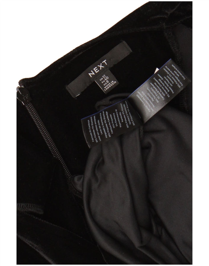 NEXT Damska welurowa obcisła sukienka z długim rękawem UK 12, średni czarny poliester
