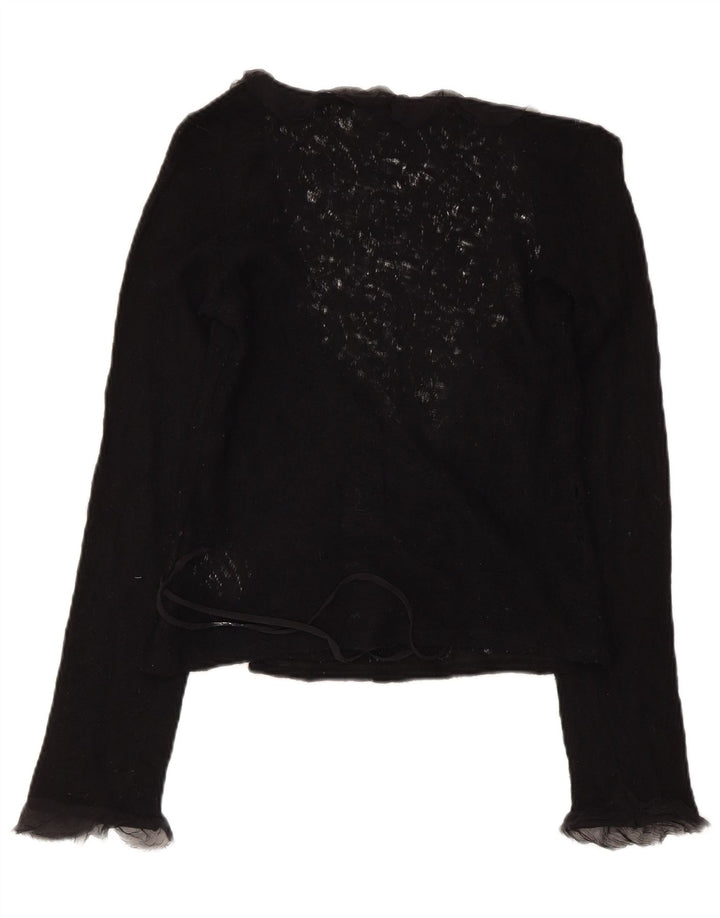 Max & Co. Damski sweter o kopertowym kroju, UK 14, duży, czarny, z dziewiczej wełny