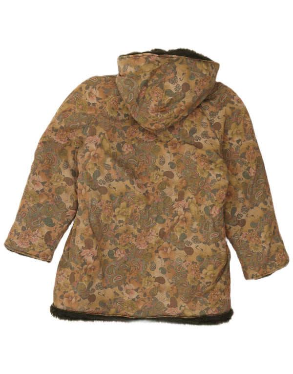 Vintage damska kurtka Sherpa Parka z kapturem UK 12, średnia, wielokolorowa w kwiaty