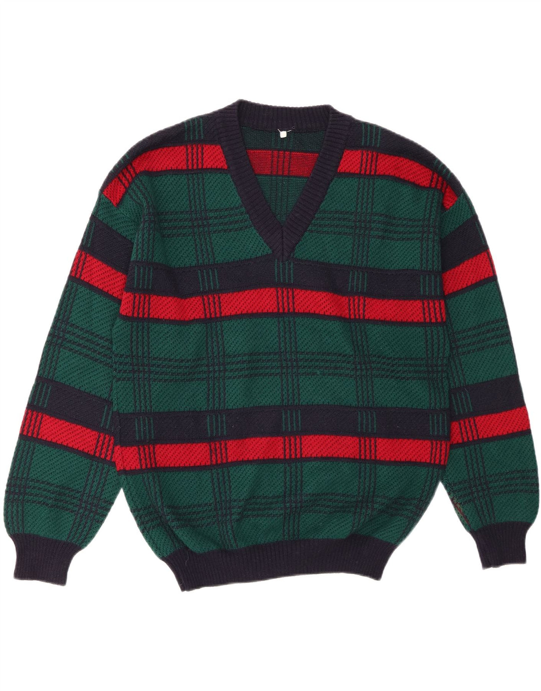 VINTAGE Męski sweter z dekoltem w kształcie litery V, duży, wełniany zielony w paski
