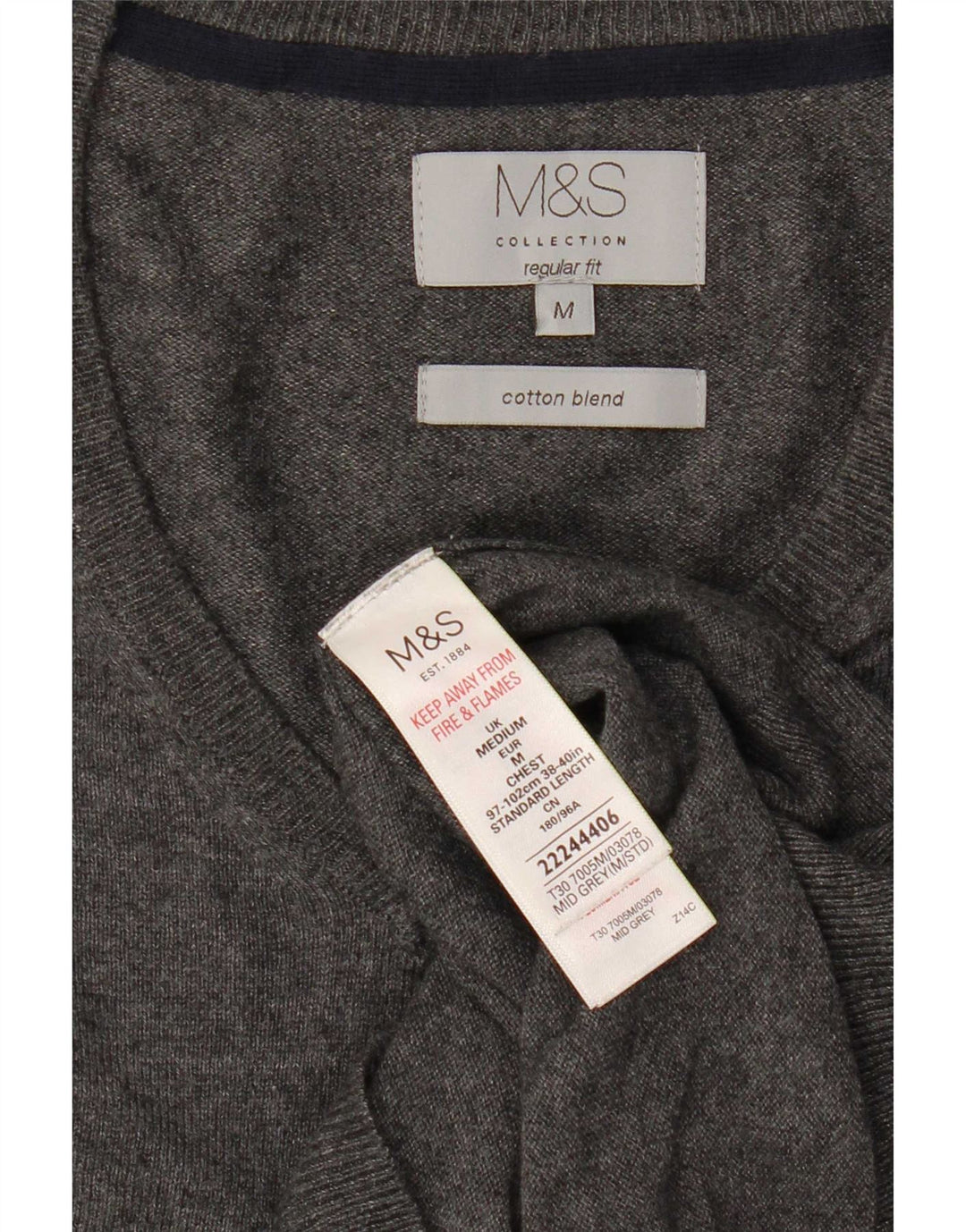 Marks & Spencer Męski sweter o regularnym kroju z dekoltem w kształcie litery V, średnioszary, bawełniany
