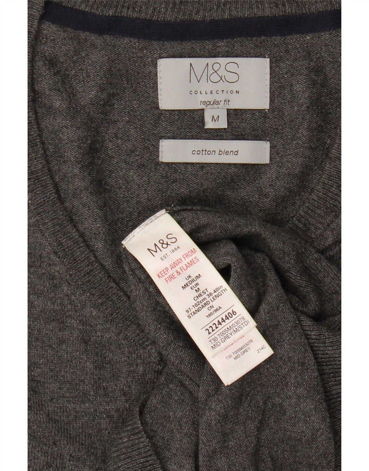 Marks & Spencer Męski sweter o regularnym kroju z dekoltem w kształcie litery V, średnioszary, bawełniany