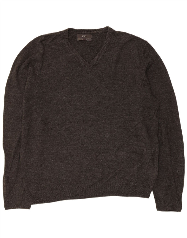Marks & Spencer Męski sweter z dekoltem w kształcie litery V, XL, szary, akrylowy