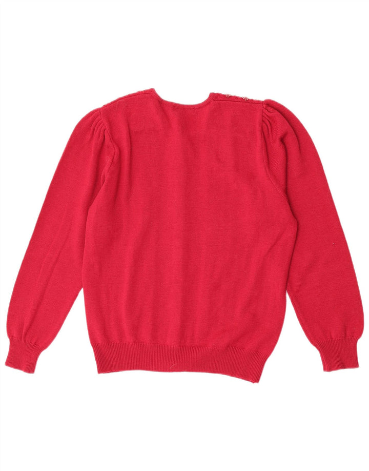 Sweter damski w stylu vintage, UK 14, średnia czerwona wełna dziewicza