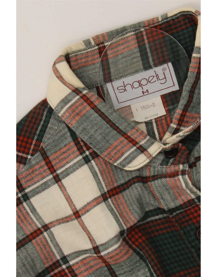 Vintage damska koszula flanelowa UK 14, bawełniana w średnią zieloną kratkę