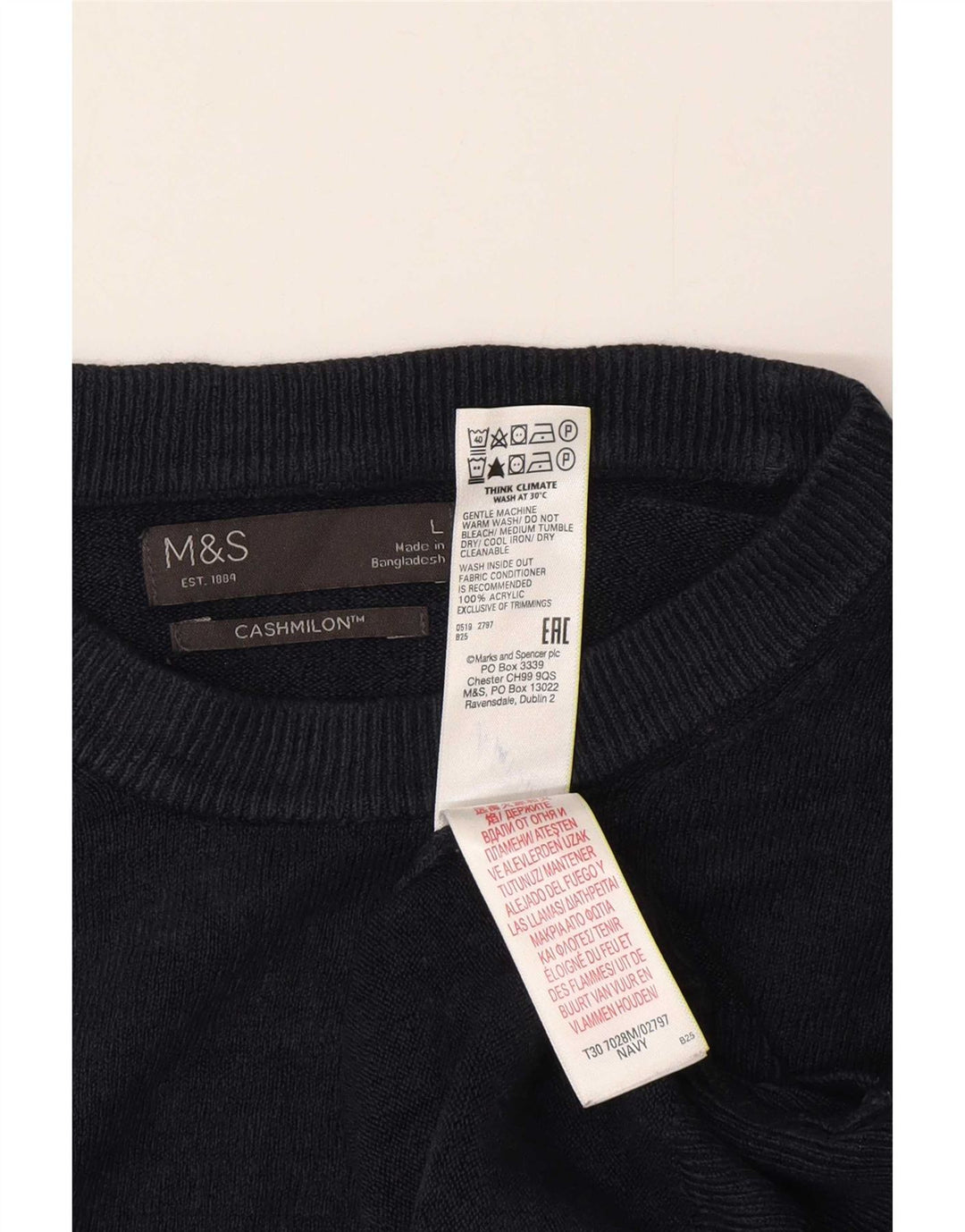Marks & Spencer Męski sweter z okrągłym dekoltem, duży, granatowy, akrylowy