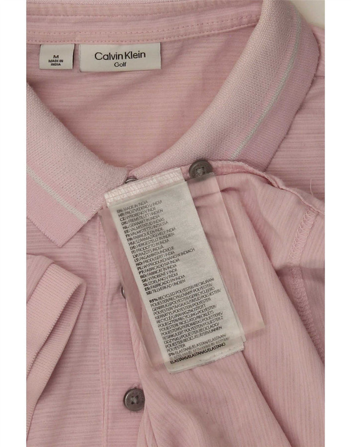 Męska koszulka polo Calvin Klein, poliester w średnie różowe prążki