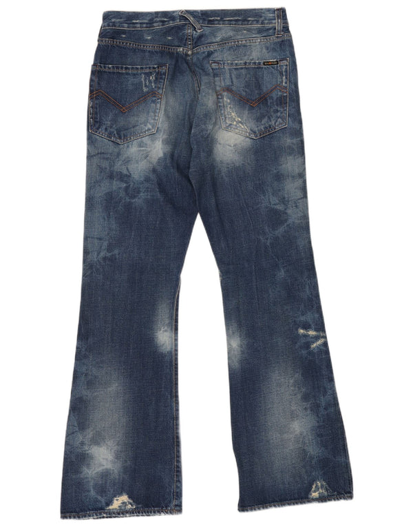 ENERGIE Damskie jeansy rozkloszowane z efektem prania Acid Wash W29 L32 Niebieska bawełna