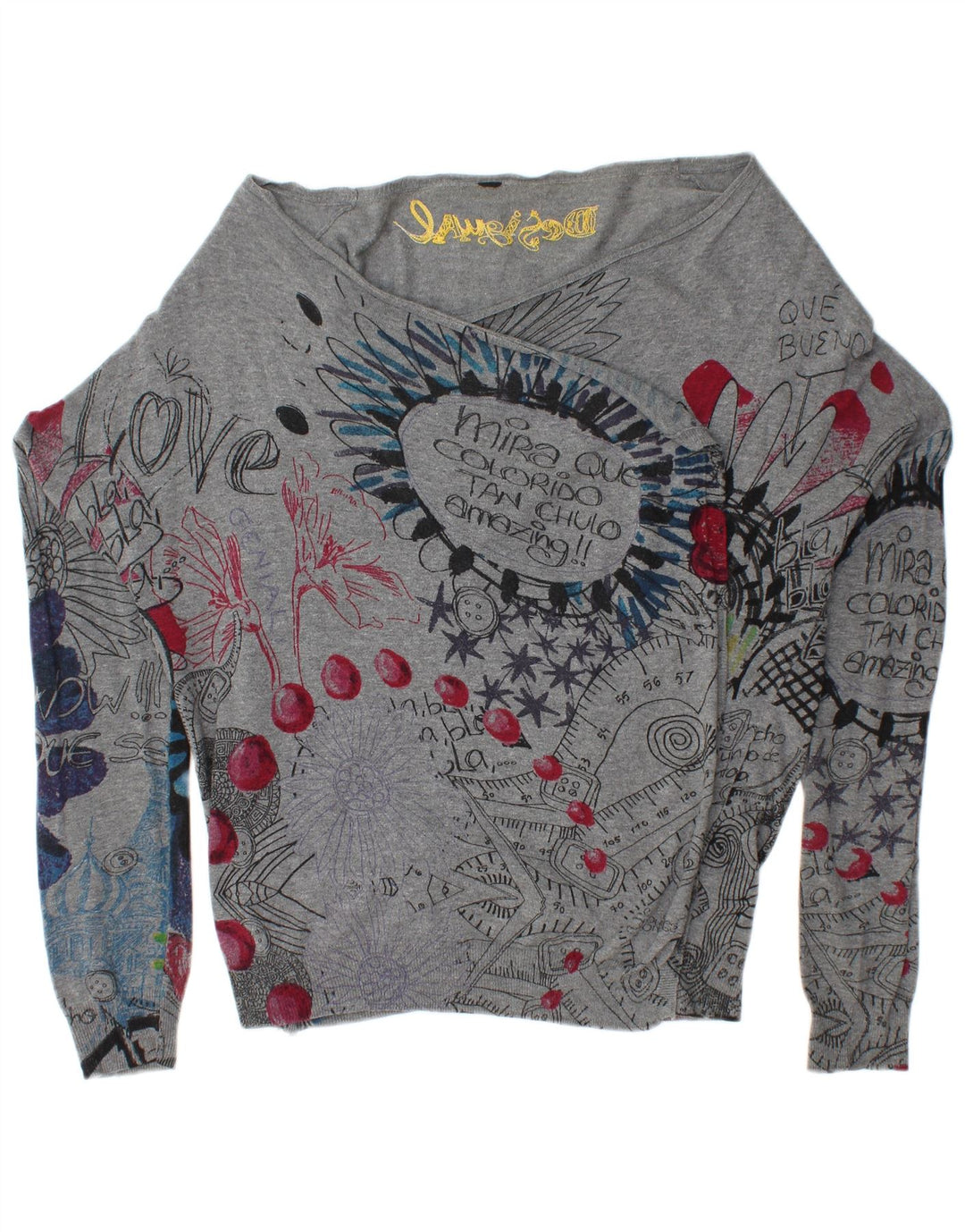 Damski sweter z grafiką DESIGUAL UK 16, duży, szary