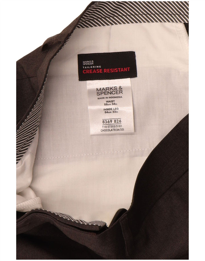 Męskie proste spodnie garniturowe MARKS & SPENCER W34 L33 Brązowy poliester