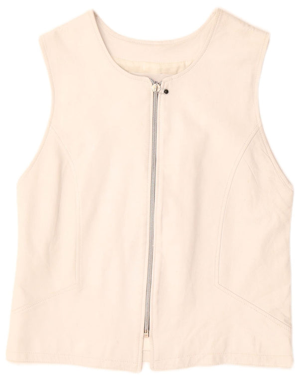 Kamizelka skórzana damska VINTAGE UK 12 Średnia Biała