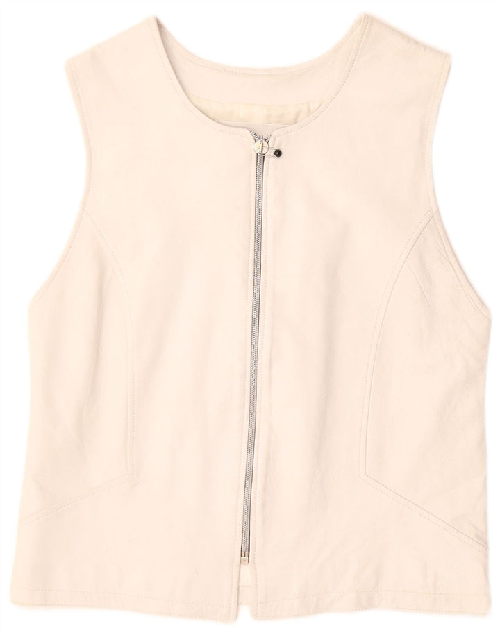 Kamizelka skórzana damska VINTAGE UK 12 Średnia Biała