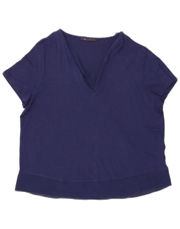 Marks & Spencer Womens Blouse Top UK 16 Large Navy Blue Viscose