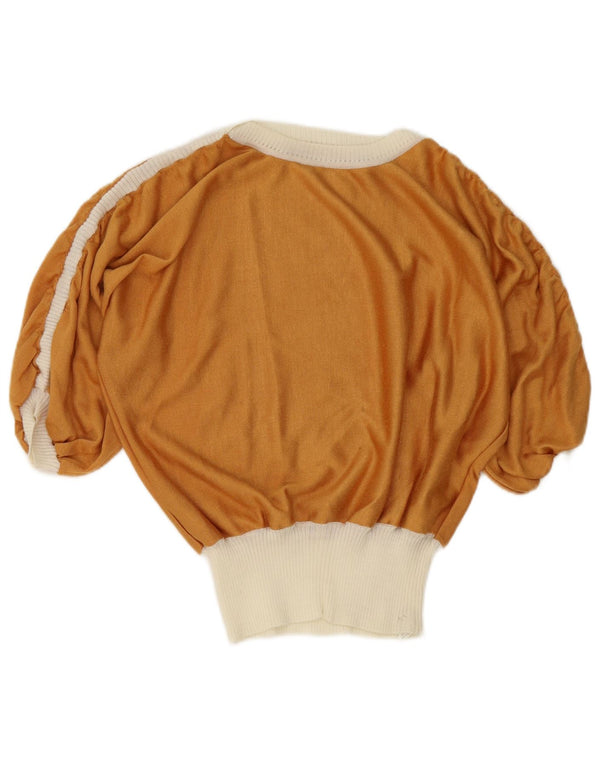 Vintage damski sweter z rękawem 3/4 i dekoltem w łódkę UK 18 XL brązowy