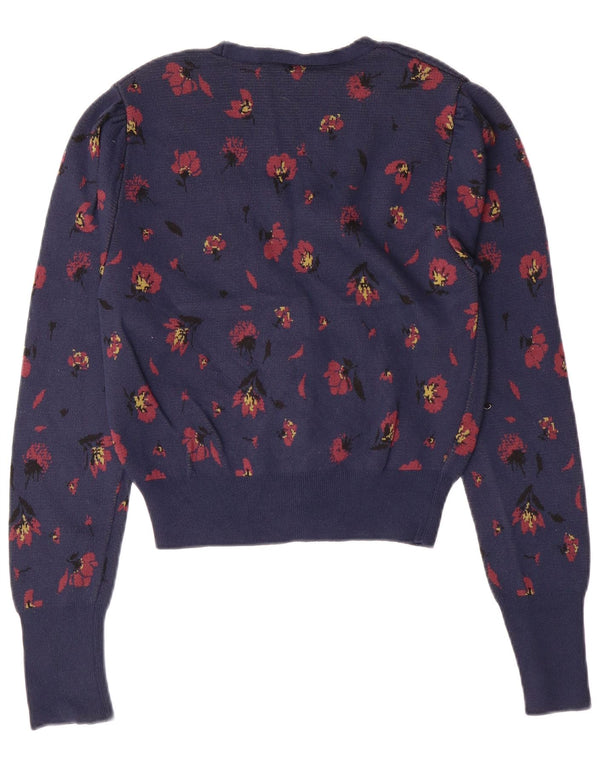 Damski sweter rozpinany ZARA UK 10, mały, granatowy, w kwiaty, poliamid