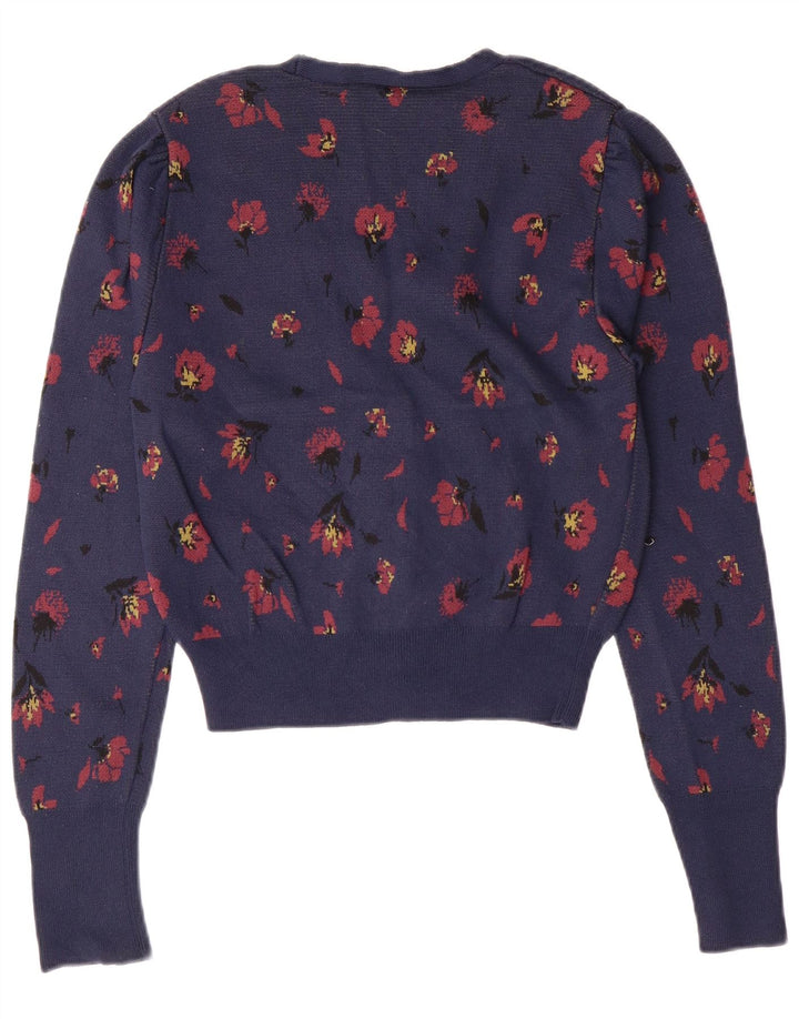 Damski sweter rozpinany ZARA UK 10, mały, granatowy, w kwiaty, poliamid