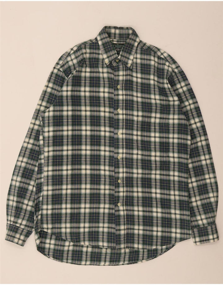 Męska koszula flanelowa w stylu vintage, bawełniana w średnią zieloną kratkę