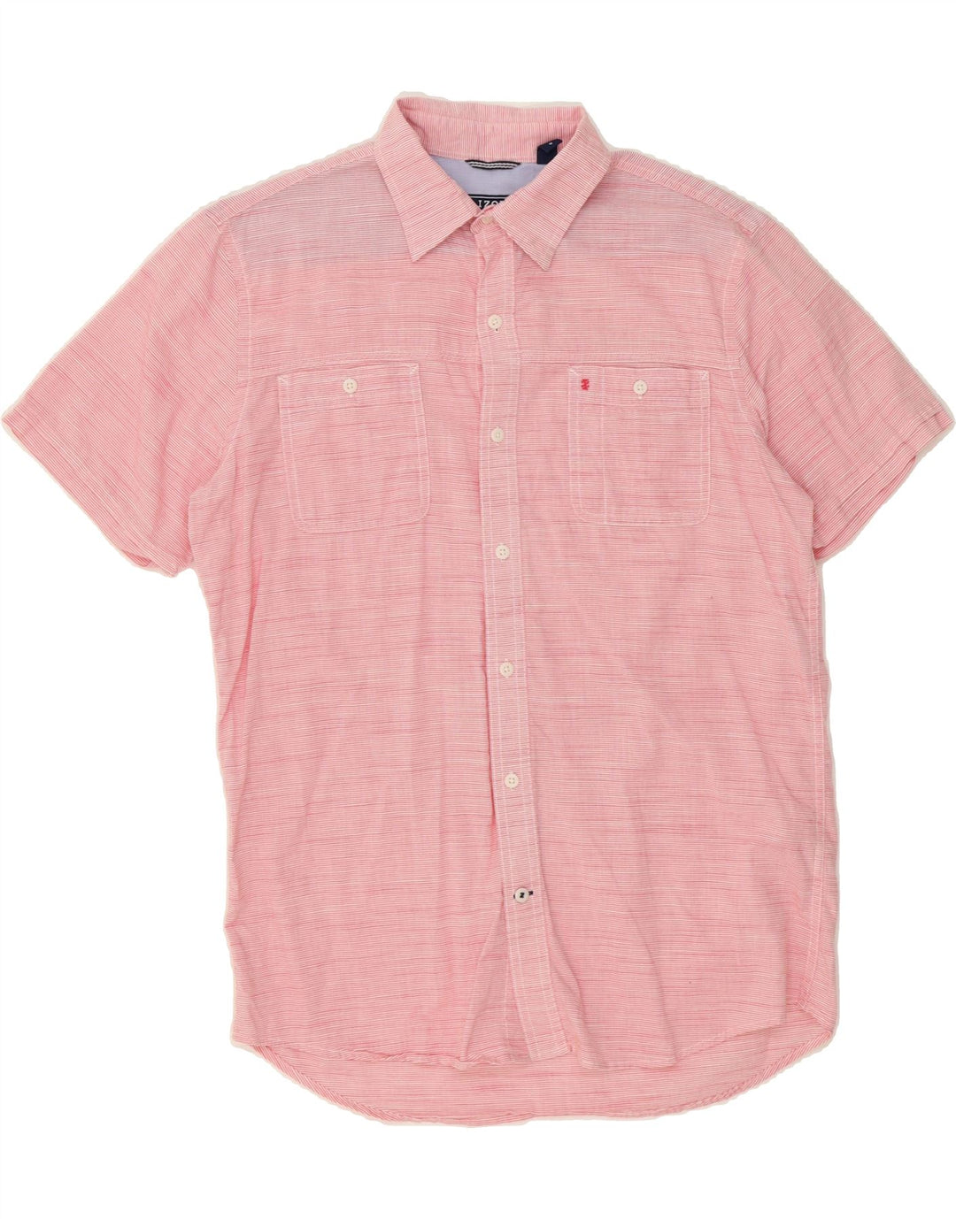 IZOD Mens Short Sleeve Shirt Medium Pink Pinstripe Cotton Vintage Izod and Second-Hand Izod from Messina Hembry 