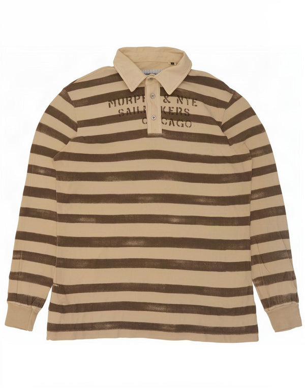 Męska koszulka polo z długim rękawem i grafiką Murphy & Nye, 2XL, beżowa, bawełniana w paski