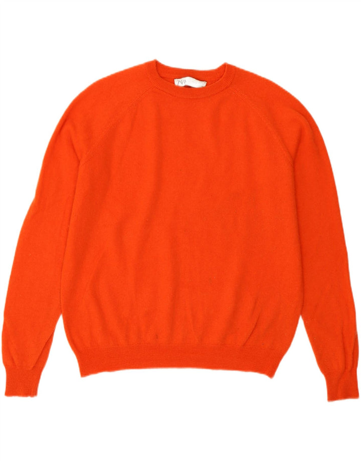 Męski sweter z okrągłym dekoltem Zara, mała, pomarańczowa wełna