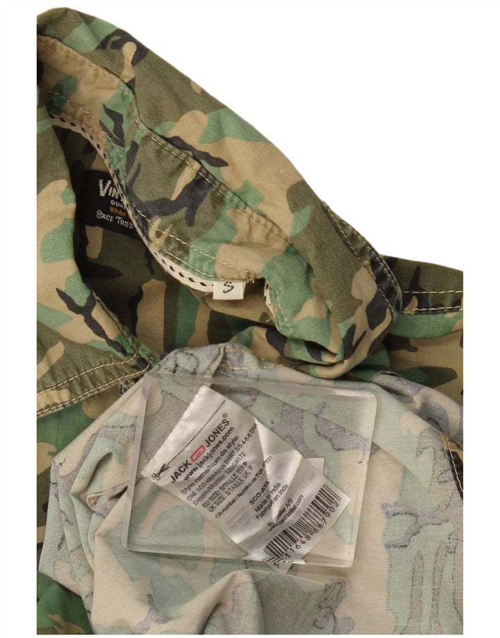 JACK & JONES Męska koszula z krótkim rękawem, mała, bawełniana w kamuflażu khaki