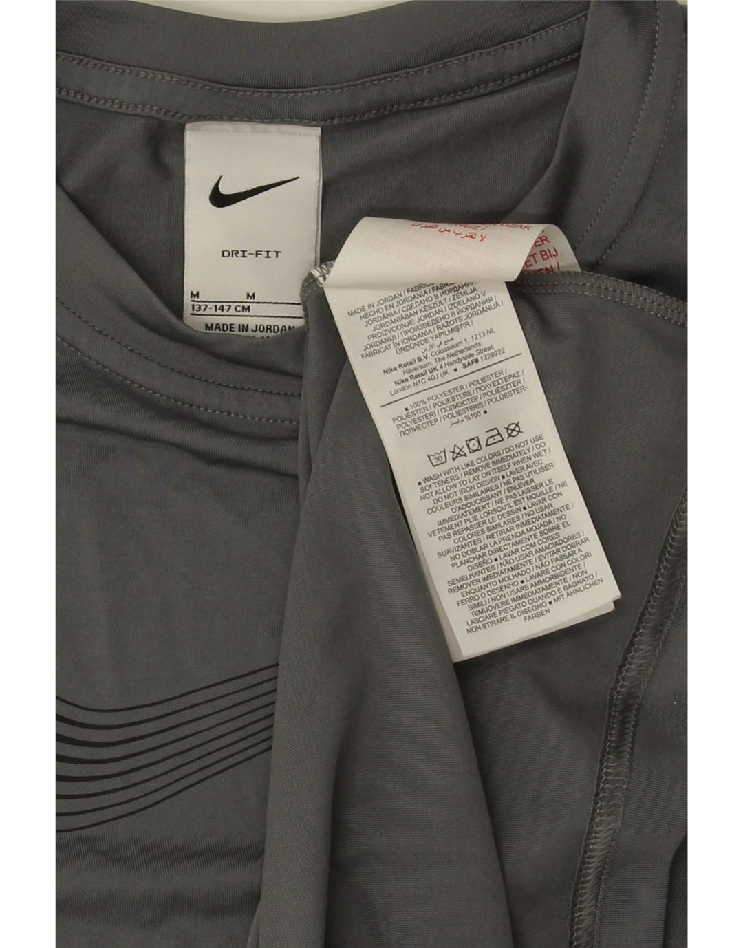 Chłopięcy T-shirt Nike Dri Fit z grafiką, 10-11 lat, średni szary poliester