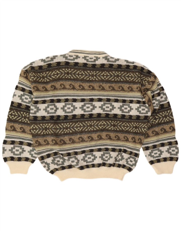 Męski sweter z okrągłym dekoltem Alcatraz, duży, wełniany khaki Fair Isle