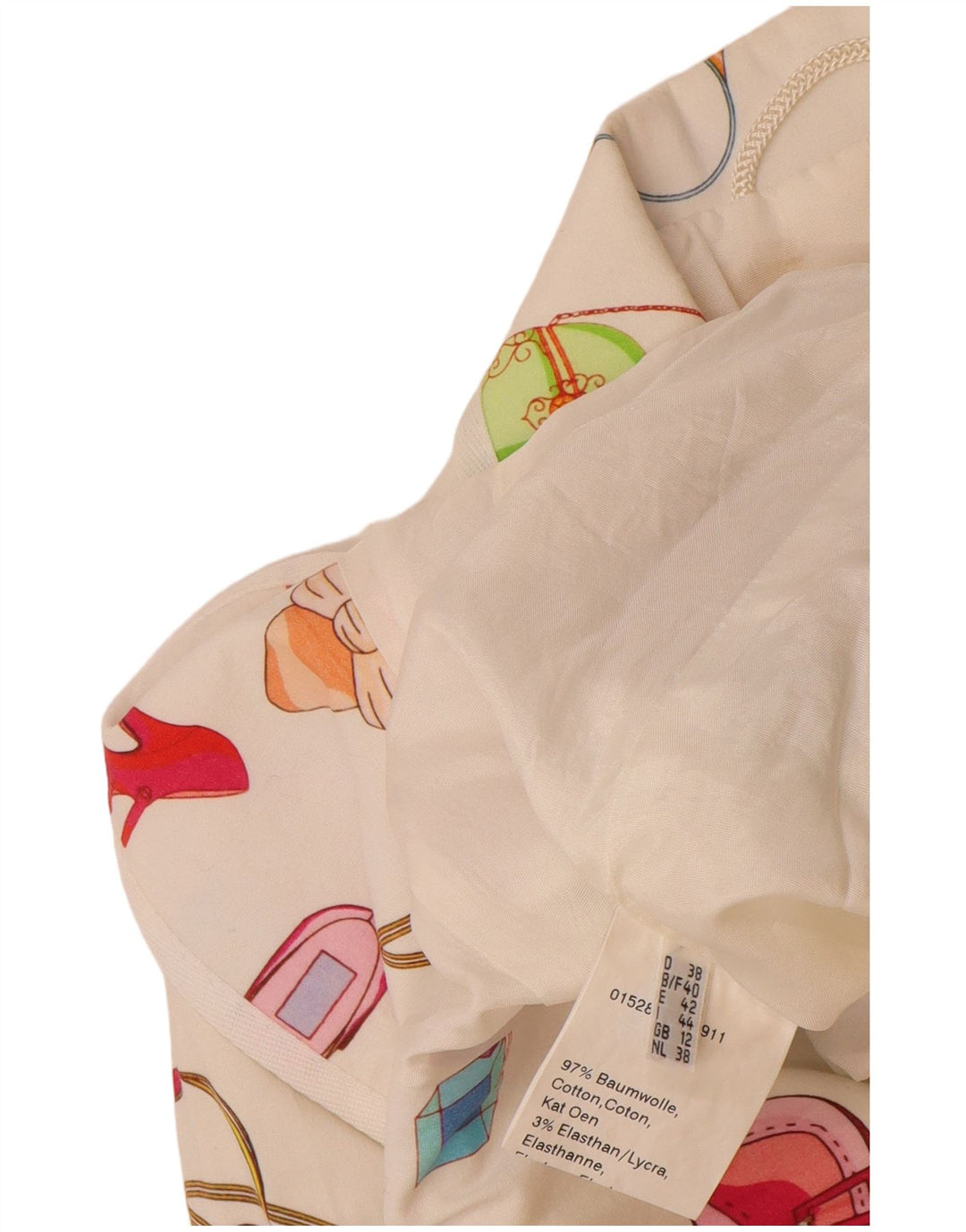 Vintage damska marynarka w abstrakcyjny wzór UK 12, średnia biała bawełna