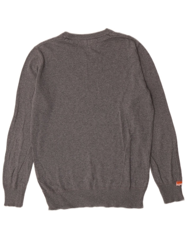 Męski sweter Superdry z dekoltem w łódkę, mały, szary, bawełniany w cętki