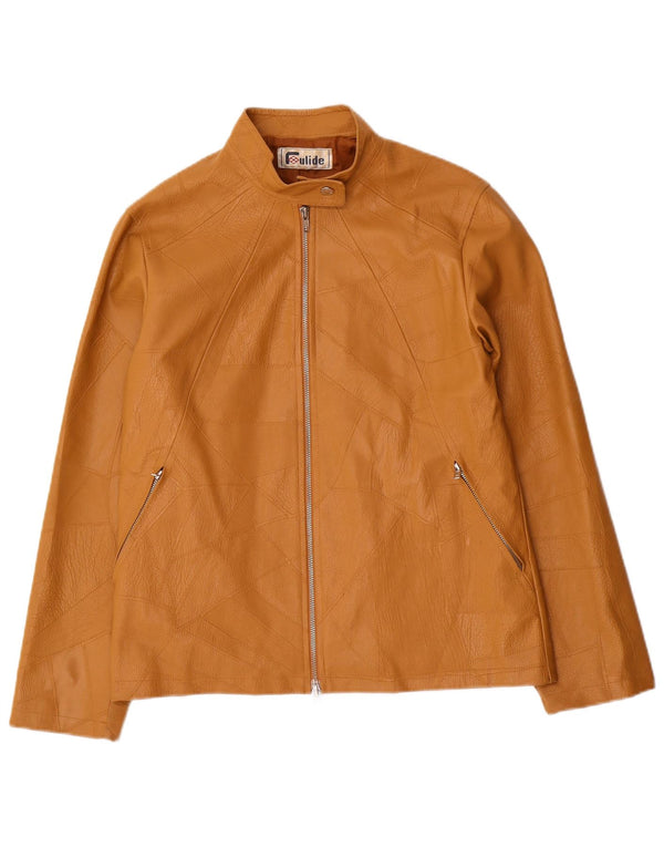 Vintage damska kurtka ze sztucznej skóry UK 14, duża, beżowa, patchworkowa, z poliwinylu