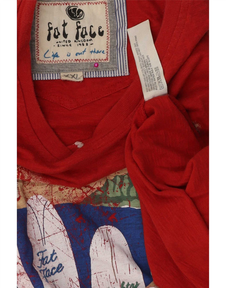 Męska koszulka z grafiką Fat Face Top 2XL, czerwona bawełna