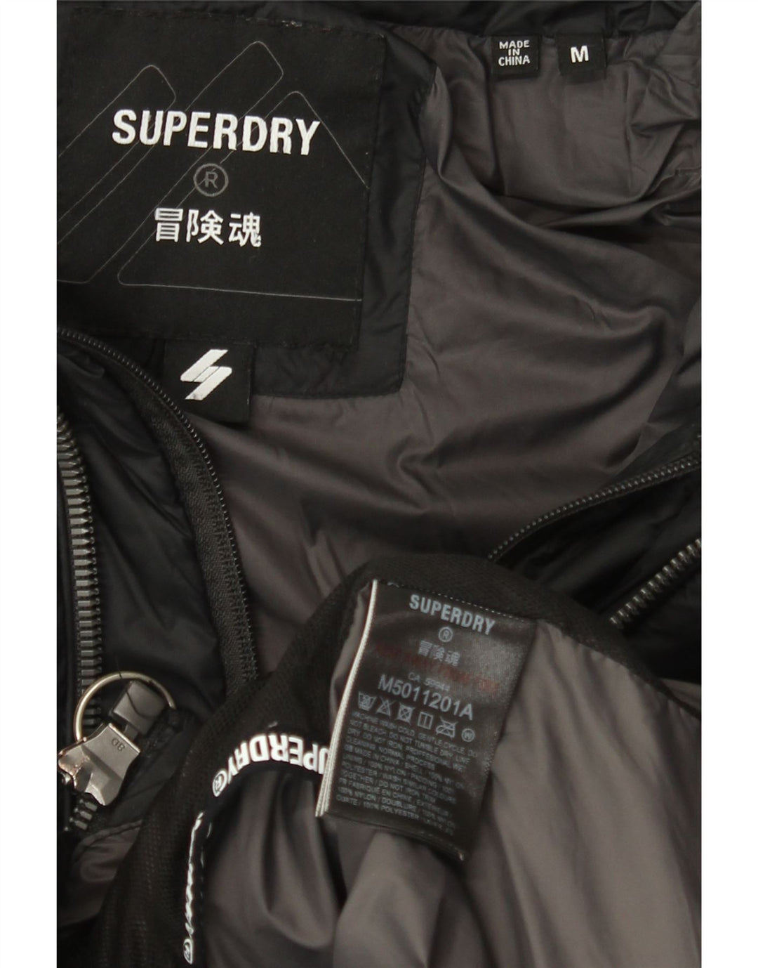 Męska wyściełana kurtka z kapturem Superdry UK 38 Średni czarny nylon