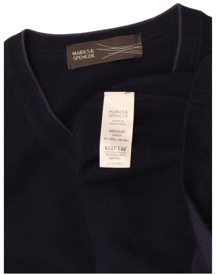 Marks & Spencer Męski sweter z dekoltem w kształcie litery V, średni granatowy akryl